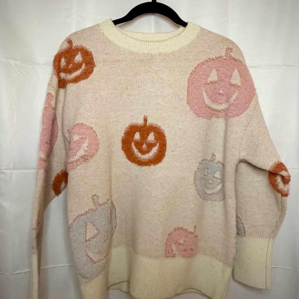 Pink Lily Cream jack o Lantern Oversized Knit  Sweater